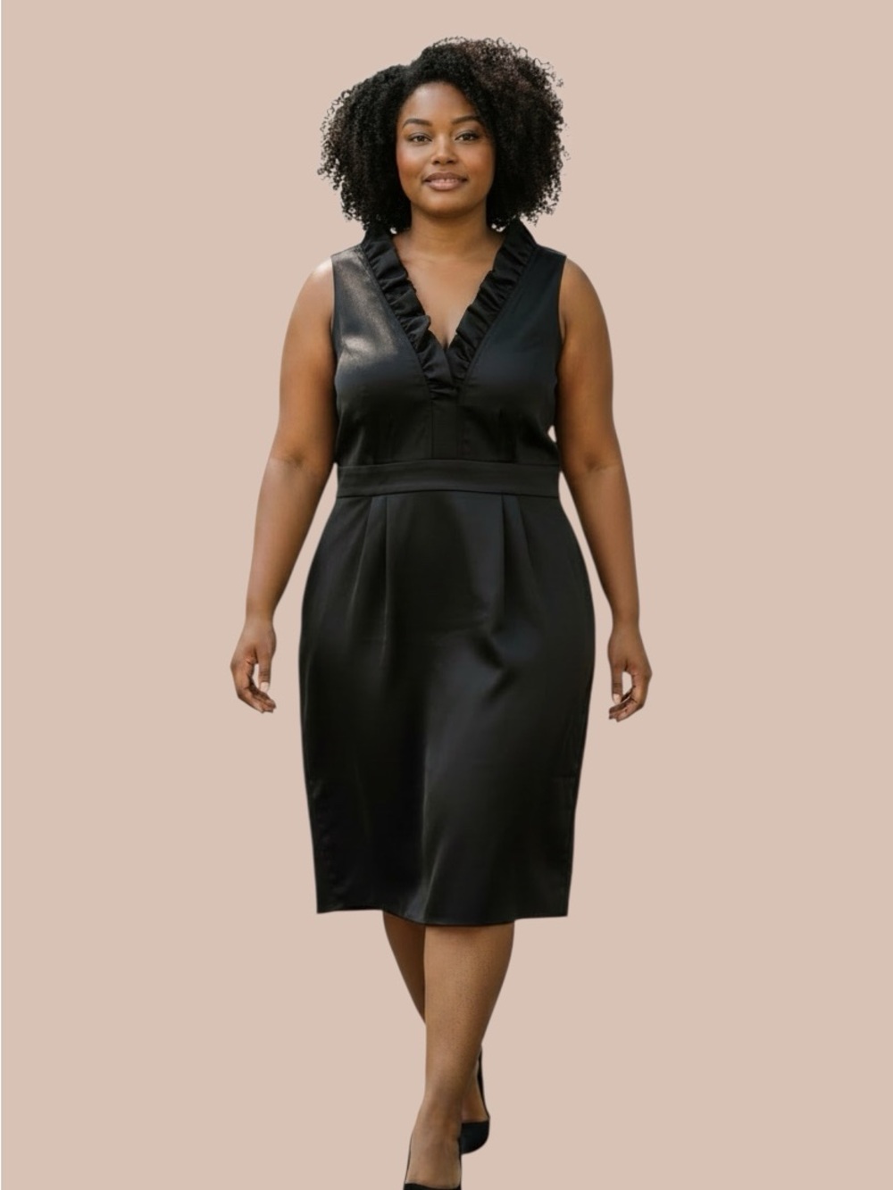 Suite 7 black ruffled V-neck sheath dress